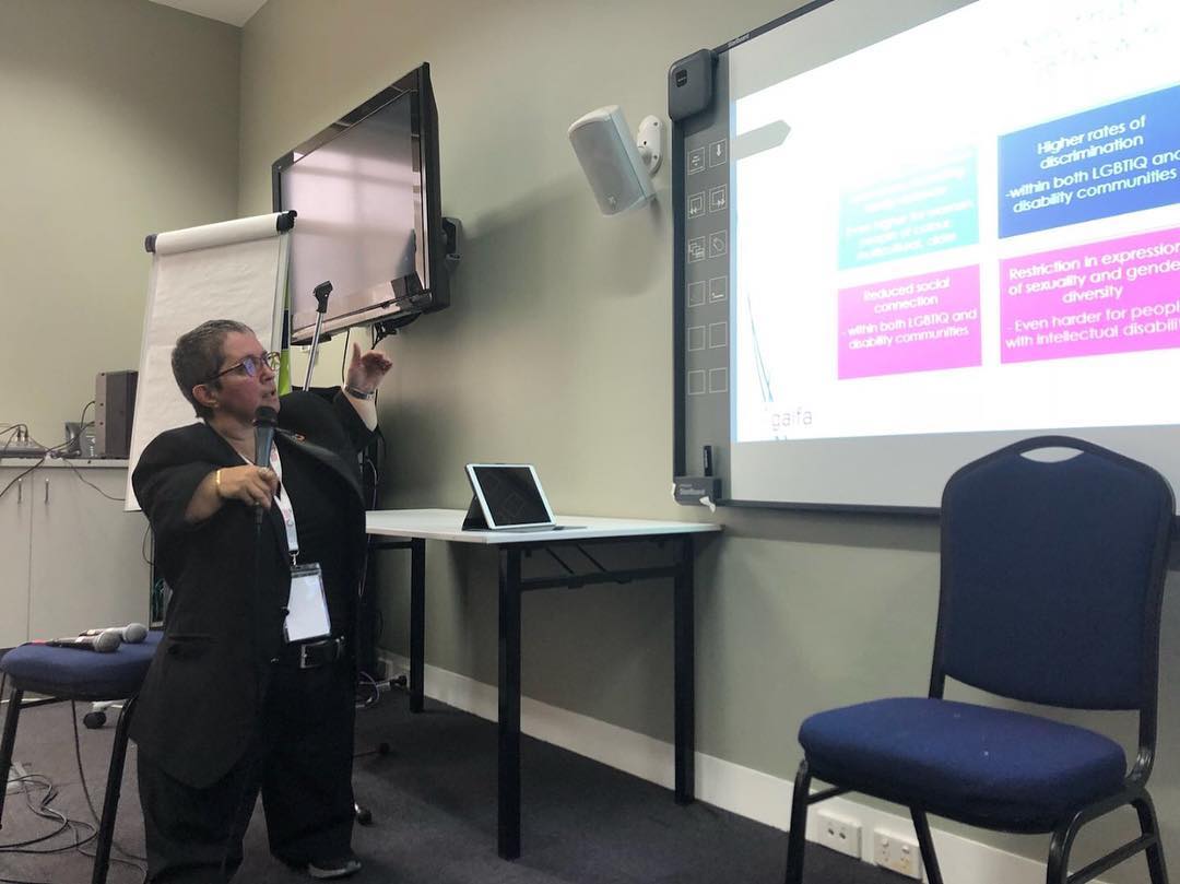 ArtsAccessVic's tweet photo. Hats off to arts &amp; disability sector leader Margherita Coppolino for championing an incredible intersectional agenda at the 2018 Australian Multicultural LGBTIQ Conference #livinglovingdiversity https://t.co/hYKsiU79t1