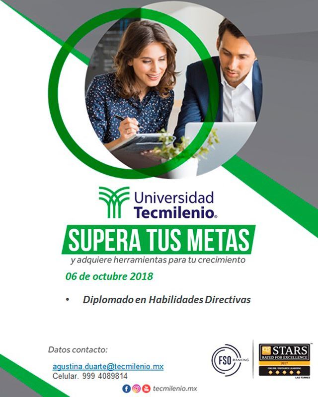 SUPERA TUS METAS - Adquiere herramientas para tu crecimiento.¡Inscripciones abiertas!

Próximo 6 de Octubre 2018
- Diplomado en Habilidades Directivas

Mayor información
Tel.: 999.252.1000
WhatsApp: 999 408.9814
Email. agustina.duarte@tecmilenio.mx

Ubíc… ift.tt/2xBHRQ4