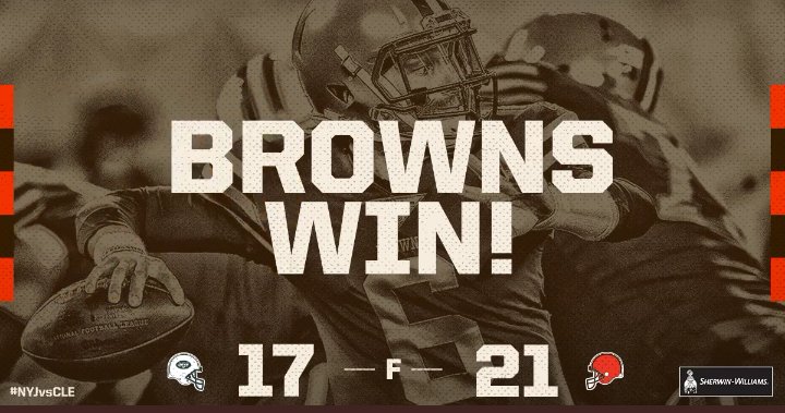 TheRealDakovan's tweet photo. The @Browns have just won their 1st game in 635 days!!!

Final Score: 21-17 🏈 

#Browns #NYJvsCLE #TNF https://t.co/RbbgUNhPsk