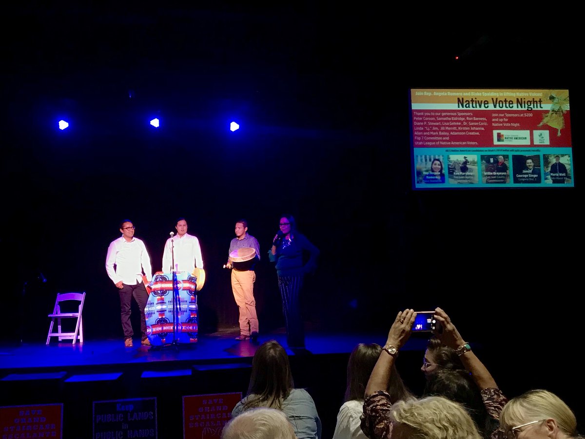 DCSamantha's tweet image. A great evening supporting Utah’s 5 Native candidates: @RepAngelaRomero, @UrbanNavajo, Merle Wall, Kenneth Maryboy &amp;amp; Willie Grayeyes. If you were not able to attend please consider donating to their campaigns, volunteer and help #GOTV on Nov 6th! #NativeVote18 #UTPol #SanJuan