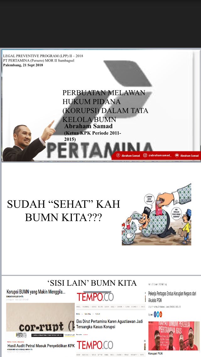 Abraham memberikan penguatan materi trhdap perbaikan tata kelola BUMN (Pertamina) yang berbasis penguatan sistem dan integritas SDM.