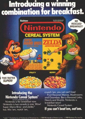 The Nintendo Cereal System! “If you can’t beat ‘em, eat ‘em.” Hmm 