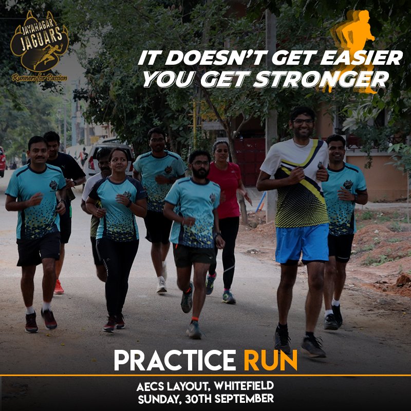 jjsrunning's tweet image. With practice comes perfection! Here's the third version of Jayanagar Jaguars' Practice Run this 30th of September in Whitefield.
Stay tuned for more details!
#PracticeRun #CoachPramod #RYFM #HumFitTohIndiaFit #Fitness #JJsRunning #Marathon #MarathonTraining #FitEveryday