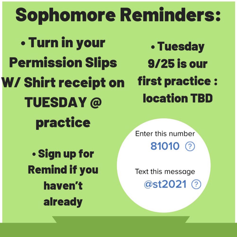 sthsco21's tweet photo. Just a few reminders for next week! See you all TUESDAY!💚 https://t.co/ohlasDuYlc