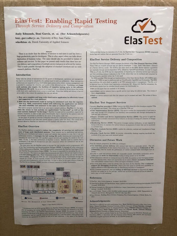 ICCLab (@icc_lab) on Twitter photo An <a href="/elastestio/">ElasTest Project</a> poster at #QUATIC18 shortly describing some of the on-going work of #ElasTest An <a href="/elastestio/">ElasTest Project</a> poster at #QUATIC18 shortly describing some of the on-going work of #ElasTest
