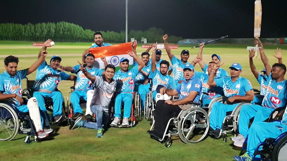 wci_india's tweet photo. India won 3rd match by 9 Wickets &amp; the Series 3-0 against Pakistan
#INDvsPAK #WheelchairCricket Series 2018 by 3-0.
@narendramodi @Ra_THORe @TCGEHLOT @PMOIndia @IndiaSports @YASMinistry @socialpwds @MSJE_AIC @SushmaSwaraj @ManojTiwariMP @KPGBJP @Media_SAI @NeelamKapur @kheloindia https://t.co/CdZ4v5G9iT