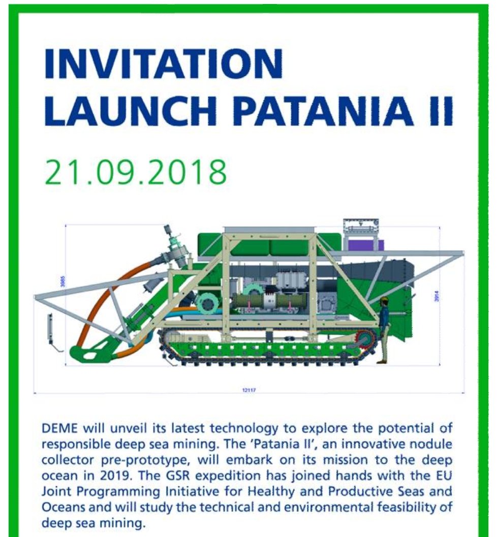 MiningImpact (@miningimpact) on Twitter photo Today we are invited to attend the launch event of DEME-GSR's nodule collector. The first field trial of the collector will be monitored by the scientic and financially independet research project <a href="/miningimpact/">MiningImpact</a>. #deepseamining #openscience
#openaccess <a href="/DEMEgroup/">DEME Group</a> Today we are invited to attend the launch event of DEME-GSR's nodule collector. The first field trial of the collector will be monitored by the scientic and financially independet research project <a href="/miningimpact/">MiningImpact</a>. #deepseamining #openscience
#openaccess <a href="/DEMEgroup/">DEME Group</a>