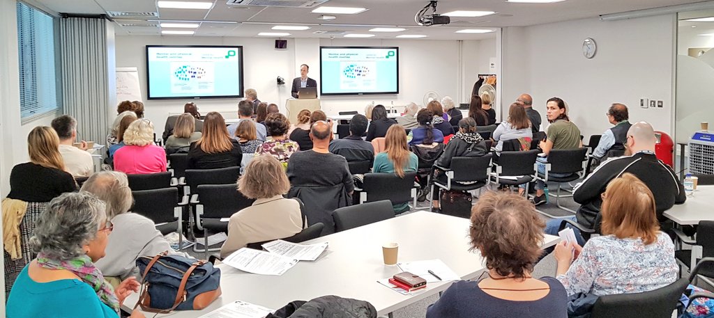 ageuklondon's tweet image. After June Davis provided an overview of the #MaPProject we now hear from @Andy__Bell__ Deputy CEO @CentreforMH who is discussing the importance of integrating mental and physical healthcare #MaP