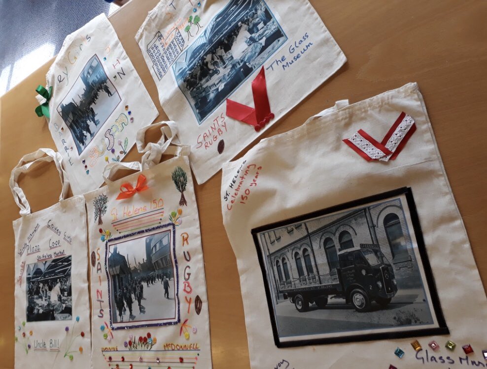 MandiB_'s tweet photo. We had lots of fantastic events across @STHLibraries to celebrate this year’s @heritageopenday These bags were made at a special #heritage #totebag craft session at #BillingeLibrary https://t.co/ryCJuKxM94