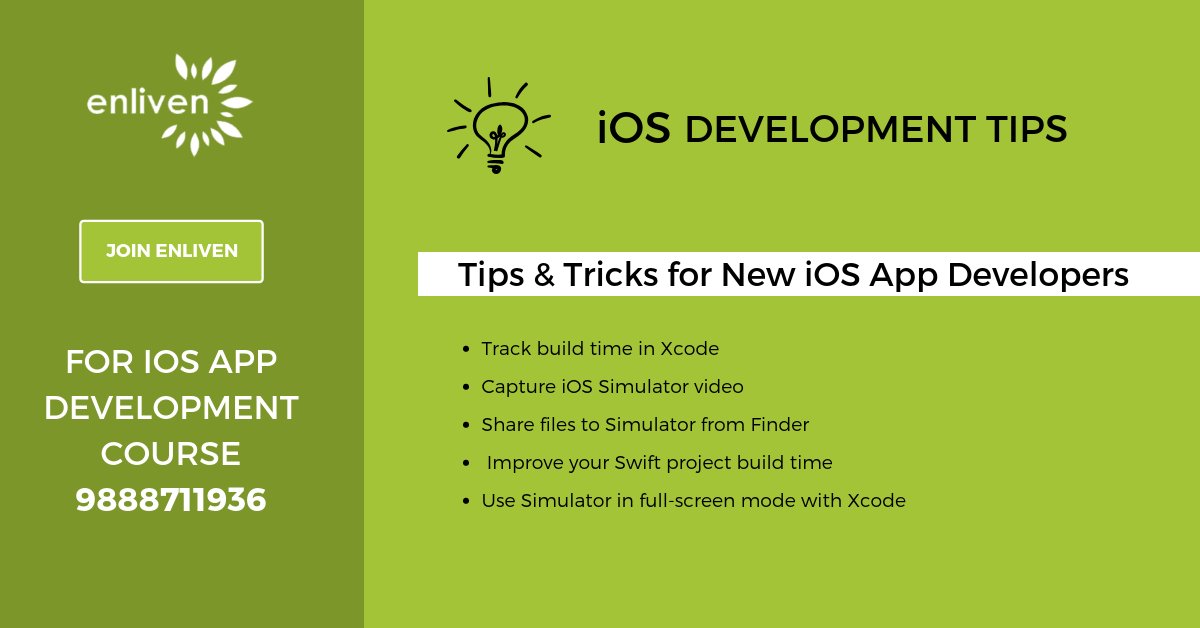 enlivenskills's tweet image. Few basic iOS Application Development tips for you. Take a look! 
Get in touch for more info - 9888711936 
Visit us: buff.ly/2K6QENX 
#IndustrialTraining #iosApplicationDevelopment  #MobileAppdevelopmenttraining #Chandigrah