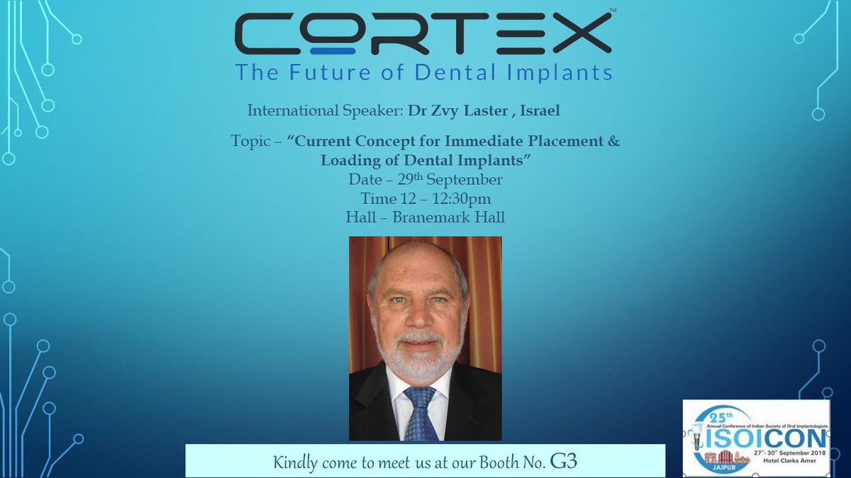 CortexIndia's tweet image. #ISOI2018 25th #Annual #Conference #Oral #Implantologists
#Cortex #Dental #Implants

To Attend Lecture by Dr Zvy Laster, International Speaker
Register Now: isoi2018.com