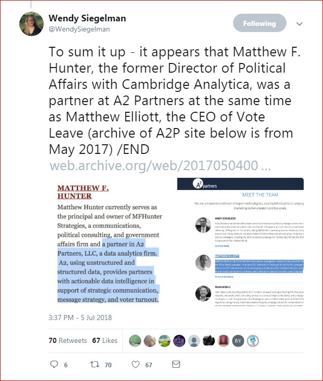 So you never ever worked with cambridge analytica eh ? never coordinated or colluded or have anything to do with trump or russia or CA ... I'll just leave this here shall I.Sure no Russians? sure?No Trump Team connections? Except Gorka the antisemitic nazi alt right guy.