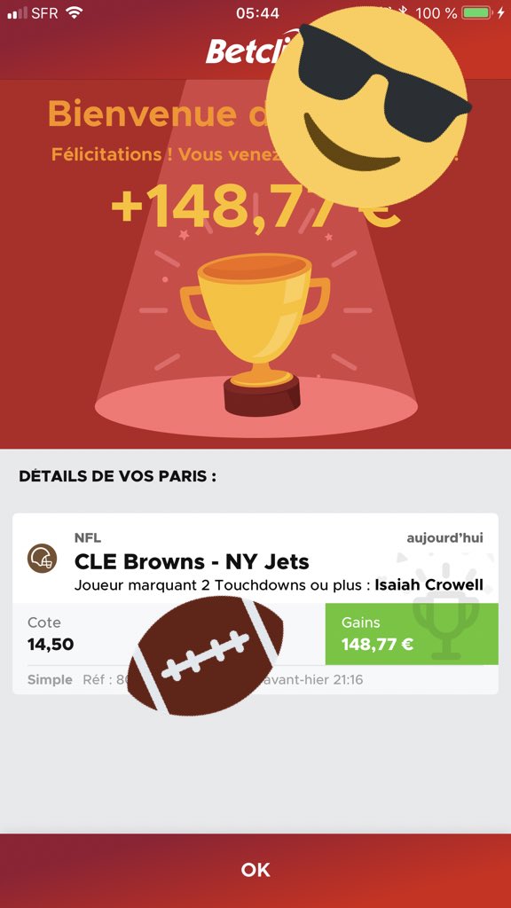 firstandbet's tweet photo. #LAFORCE #RedZone 

On fait le bilan calmement quand les pronos sont bon et moins bon...

Crowell 2,50 ✅ on fire 🔥🔥🔥

Crowel 14,50✅  on fire 🔥🔥🔥🔥

#TNF et bravo @Browns_FR ! https://t.co/mvHjsfflrW