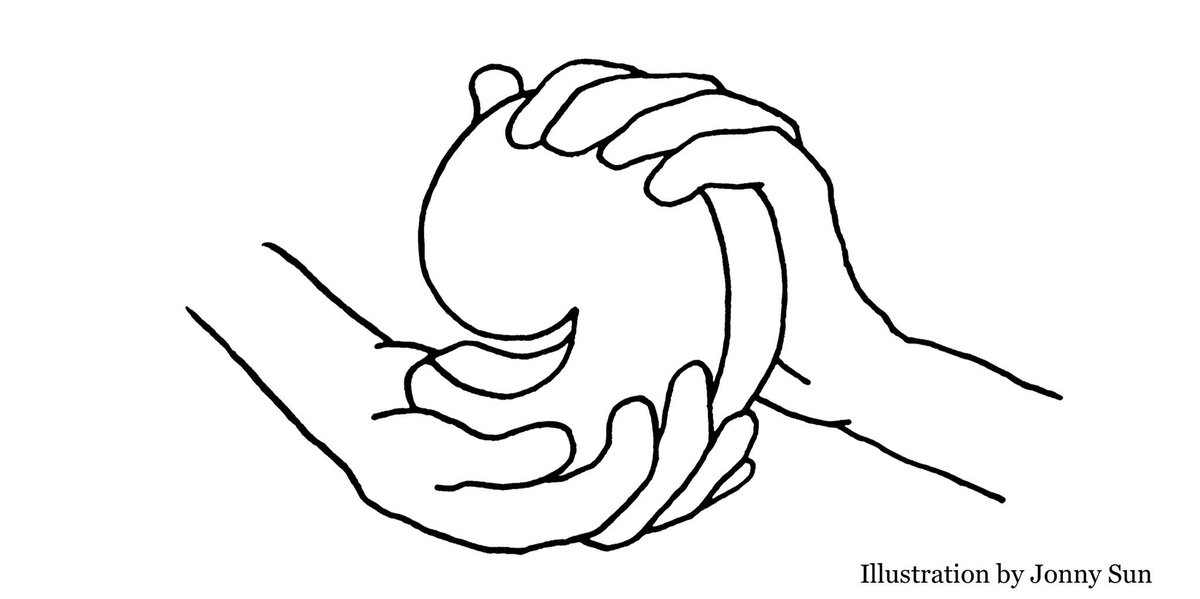 Two hands holding a comma. Illustration by Jonny Sun