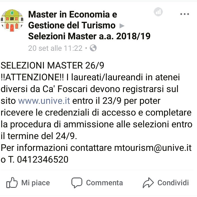 Selezioni #masterciset mercoledì 26 a #Treviso. Iscrizioni in scadenza, affrettarsi! unive.it/ciset-master #turismo #master #futuro #lavoro #carriera #Viaggi #settembre #avviso #mice