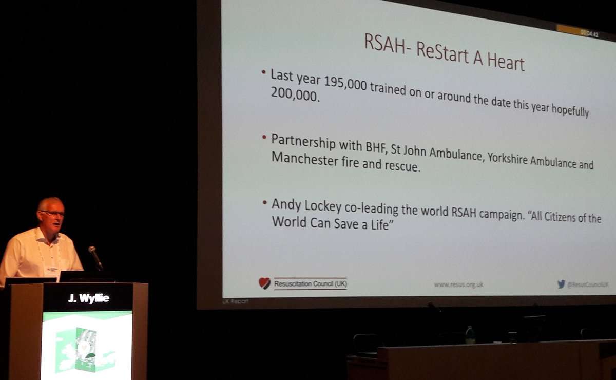 Excellent presentation of activities and strategy from  <a href="/ResusCouncilUK/">Resuscitation Council UK</a> #ERC18 including the ambitious goal of training 200.000 citizens at #restartaheartday in October
