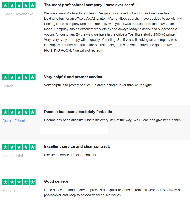 Just a quick thank you to our customers who have left a review on TrustPilot for @MyPrintingRoom, we are very happy to be rated excellent #fridayfeeling #happycustomers #printing #photocopier #mfd #printer #officeprinting #reviews