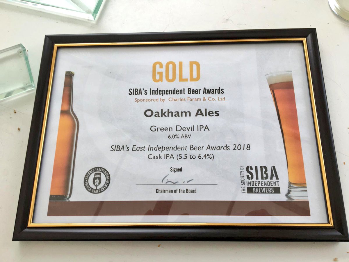 OakhamAles's tweet photo. We are so happy with the results @SIBA01 East! 🎉🎉🎉
Green Devil IPA has 4 awards!
🥇 Cask IPA 5.5-6.4%
🥇 Bottle/Can IPA 5.5-6.4%
🥈 Overall Champion Bottle/Can
🥉 Overall Champion Cask
Well done to our amazing brewers! Roll on @SIBA_BeerX ! https://t.co/kS1YmSf2vt