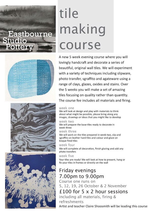 ESPceramics's tweet image. Book your place on our #tilemaking course run by artist &amp;amp; teacher Claire Shoosmith 
Friday evenings 5/10-2/11 7-9pm
#tilemakingcourse #handmade #clay #glazes #oxides #stains #craft #makewhatyoulove #creativity #sussexmakers
eventbrite.com/e/tile-making-…
