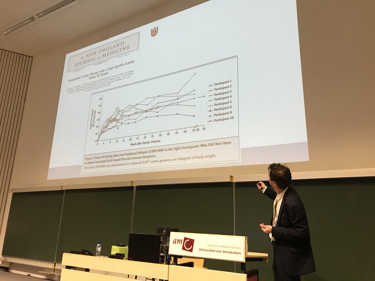 MiddeldorpS's tweet photo. Wat is het toch fantastisch: hemofilie B genezen met FIX Padua en hemofilie A, met gentherapie. Grote vooruitgang. #amstol2018 dr Michiel Coppens. Enorme ontwikkelingen. https://t.co/lEl3ohEucG