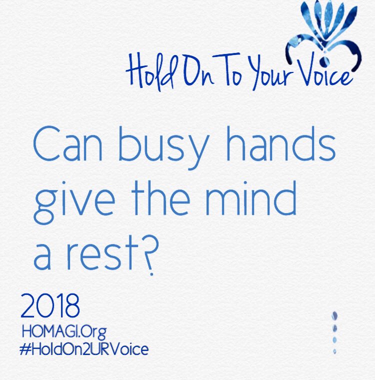 HomagiOne's tweet photo. Can busy hands give the mind a rest?
#HoldOnToYourVoice #HOMAGI #HOMAGICaregiver #IAmACaregiver #IAmACaregiverToo #Caregiving #CaregiverLife #CaregiverSupport #CaregiverStress #FamilyCaregiver #MentalHealth #MentalIllness https://t.co/6heyu6R7WA