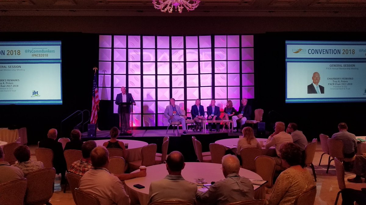 PaCommBankers's tweet photo. Our Annual Meeting is under way at #PACB2018, led by this year's chairman @TroyAPeters! It's time to celebrate this past year and look forward to the upcoming one! #communitybanking #banklocal #ktlo https://t.co/TEcQBpHMM0