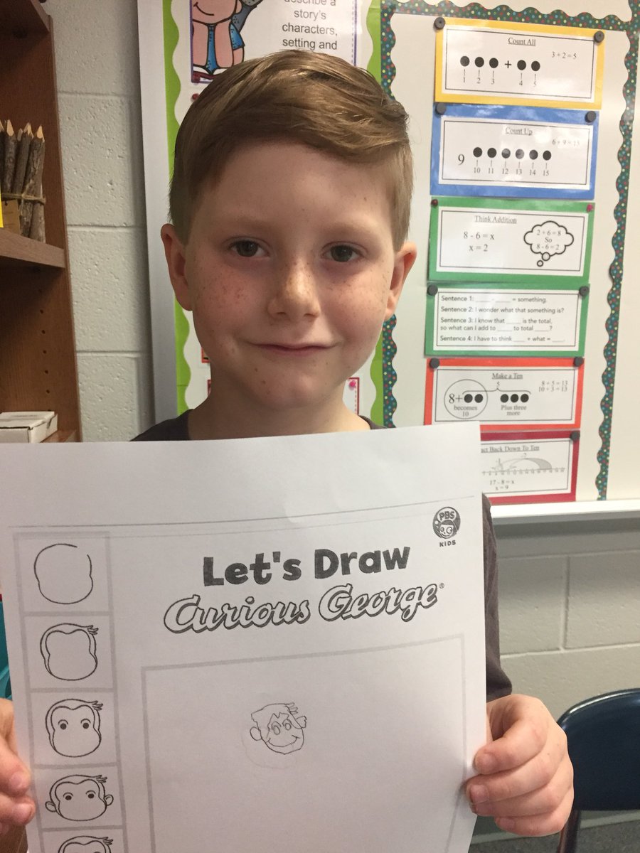 jury_mrs's tweet photo. We drew Curious George this morning as part of our Positivity Project. I hope he will always remind the children to stay curious. #PosProject #BESFirefly https://t.co/S8ekpQy0Dy