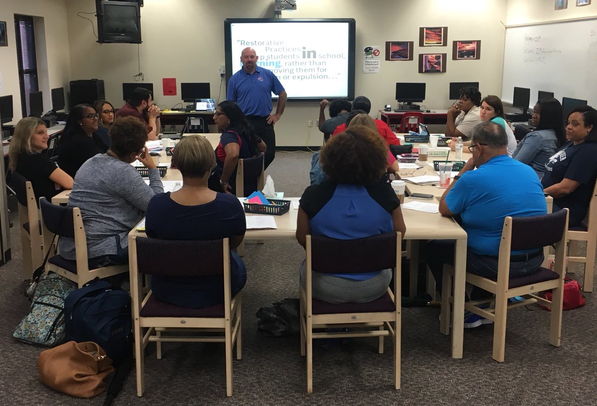 Restorative practices keep students in school learning, rather than removing them for suspension or expulsion. Alief administrators learning best practices. @TEXRPE2E @AliefISD