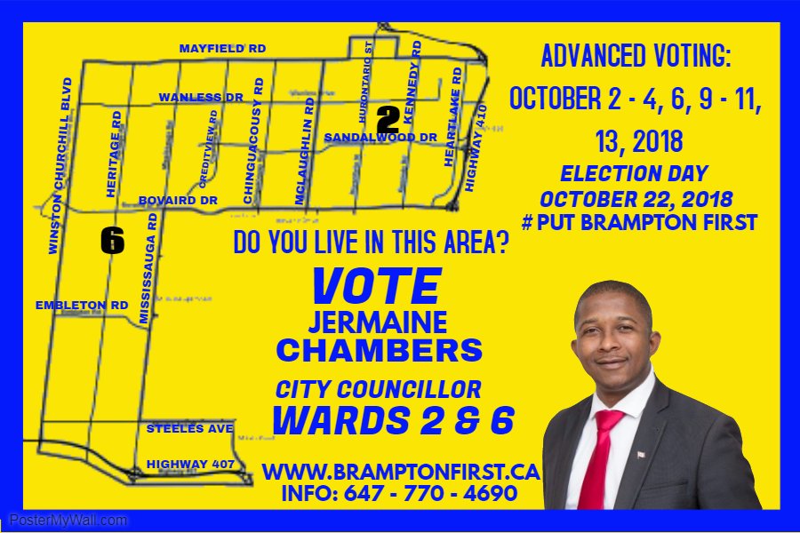 jermibers's tweet photo. Volunteers Needed 

Please join us this Sunday September 23,2018 for a Canvass and flyer distribution . Meet 3pm at Tim Hortons,  Chinguacousy and Sandalwood. We need you for the win. #bramvotes2018 #Brampton #Brampoli #Wards2and6 https://t.co/1dscDVIn7p