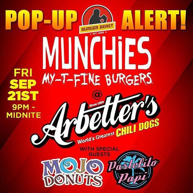 Friendly reminder about my My-T-Fine Burgers Pop-up at <a href="/ArbettersFL/">Arbetter's Hot Dogs</a> TONIGHT from 9PM til we sell out