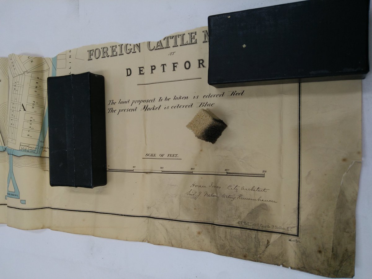 UKParlArchives's tweet image. The plans for Deptford Cattle Market is being worked on for one of our #MapMonday contributions. We will clean, flatten and repair before it is imaged and tweeted. #Surfacecleaning #PaperRepair #ConservationDiaries