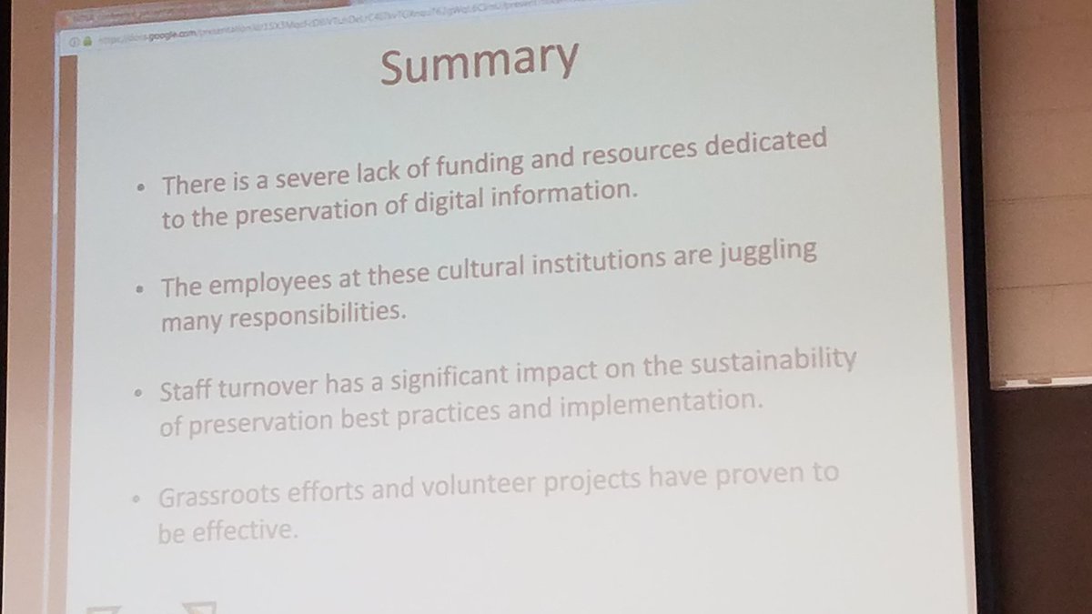 ErisuEEE's tweet image. Challenges @SISwsu students encountered with digital preservation projects at #Detroit area cultural organizations like @MOCAD, @detroitsound, @InsideOutDET. #Networkdetroit2018