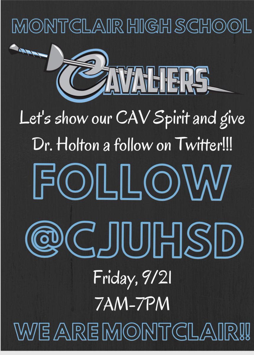 Let’s show our CAV Spirit today!! We got this, We are MONTCLAIR!! Follow our Superintendent <a href="/CJUHSD/">Supt. Mat Holton</a> #CAVPride