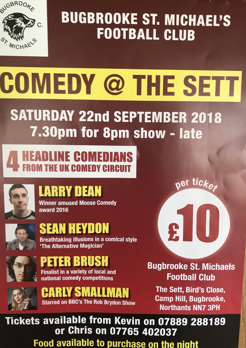 BSMFCYouth's tweet photo. Comedy @ The Sett returns on Saturday and we’ve got some fantastic acts lined up for you. Tickets are still available priced at just £10, please let us know if you’d like one!

#Comedy #BargainTickets https://t.co/XAPf1wmZFK