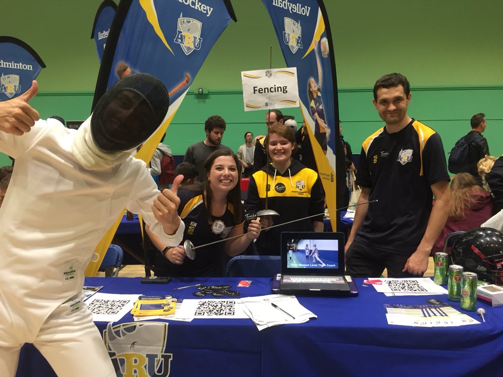 ARUfencing's tweet photo. We’re down to the final hour of the freshers fair but it’s not to late to swing by and check out the stall! 🤺⚔️ https://t.co/c9vVeQwPvx