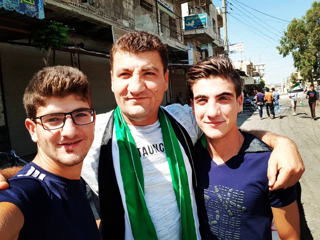 Kafranbel 21 Sep 2018
Me and my sons: Mohamad &amp; Ahmad 
Kafranbel Demonstration 😍😍
