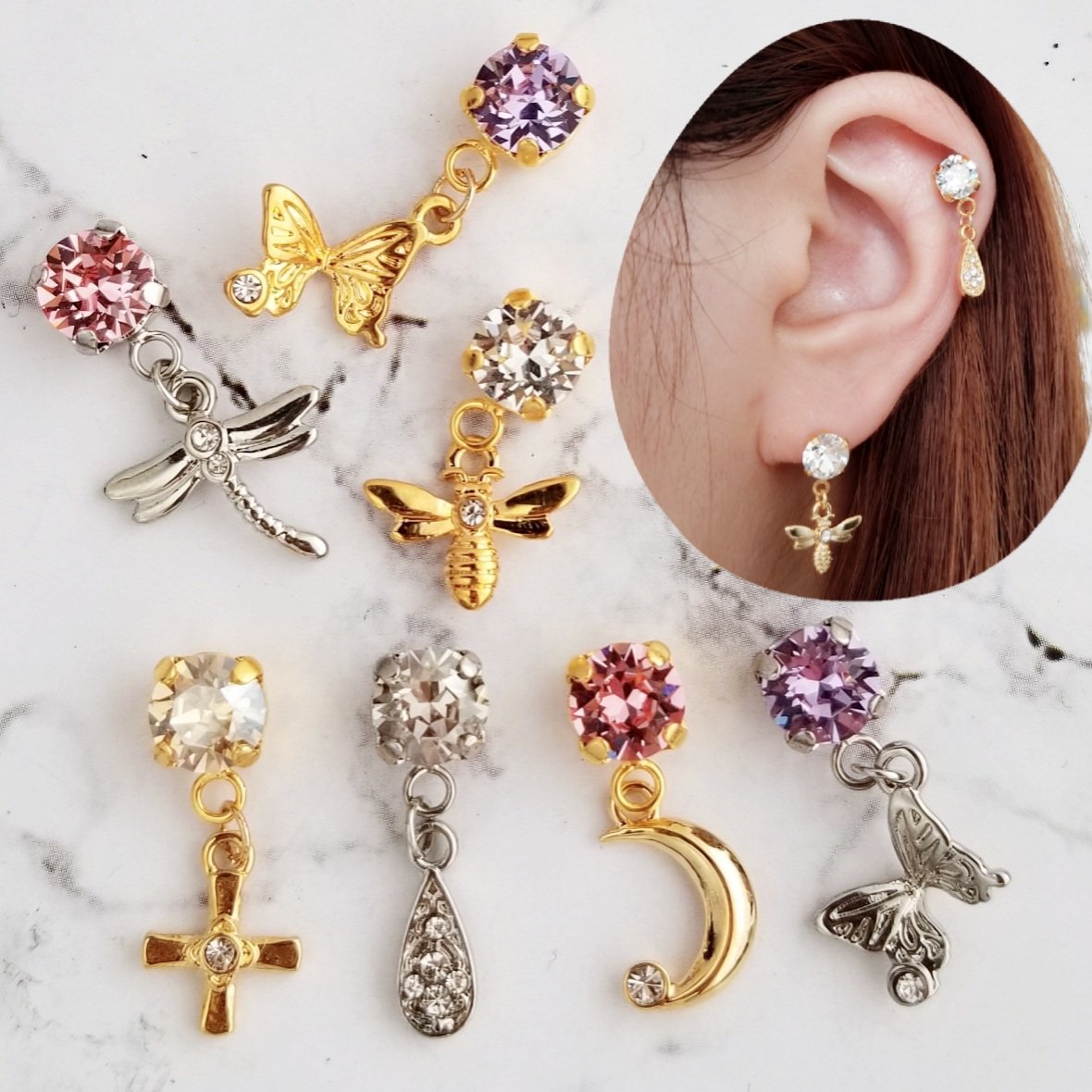 Hanamog デコshop ありがとうございました かわいいと思った方 メッセージください オーダーメイド軟骨 ピアス 軟骨ピアス スワロフスキーピアス トラガス ヘリックス 誕生日プレゼント ボディピアス イニシャルピアス ハンドメイド