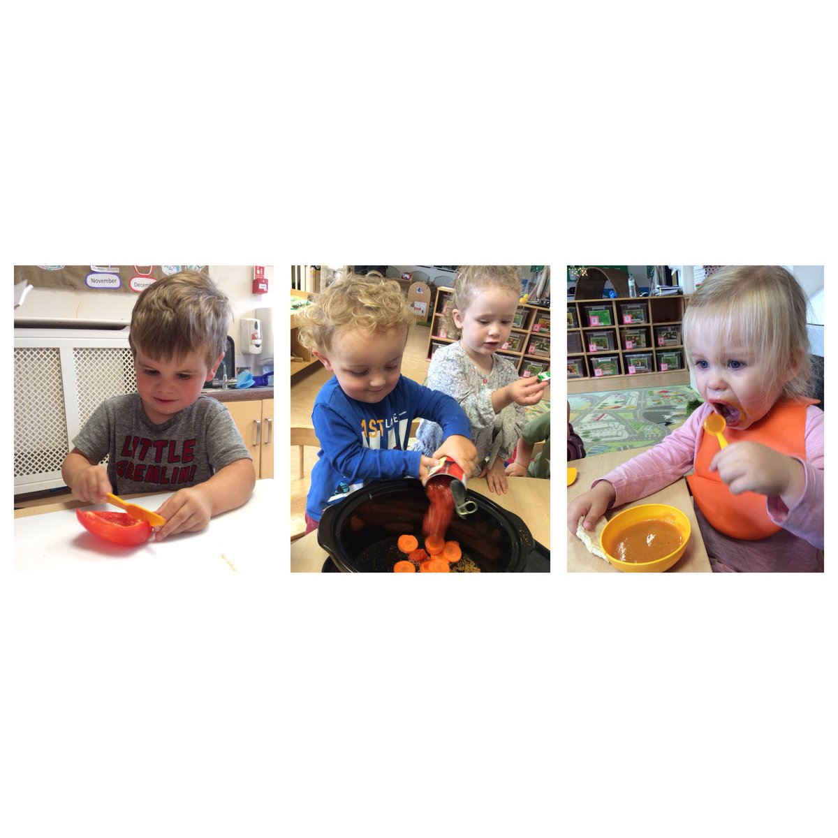 FirstStepsTweet's tweet photo. Our children at our #bersted nursery have been enjoying cooking this week ... and both the making &amp; eating of pumpkin soup proved a big hit! #cooking #soup #newskills #healthyeating #learningyoung #childcare #sussex #firststeps https://t.co/GyENkww3GU
