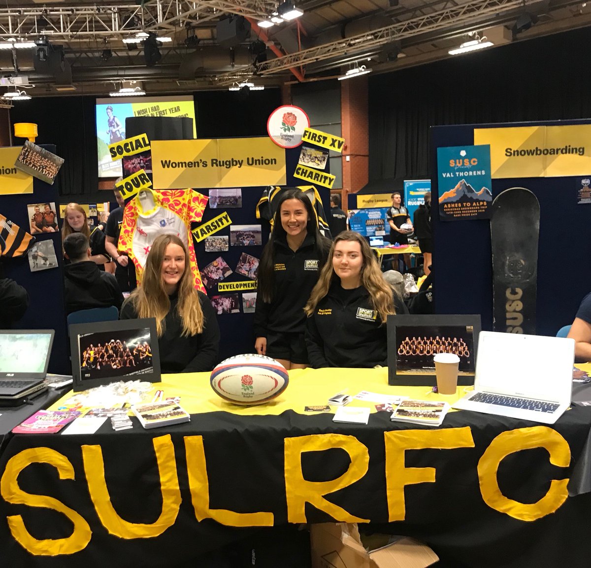 SULRFC's tweet photo. Weβre all set up and ready to go at the Sports Fair, come say hi! #shefintro18 #freshers2018 #womensrugby https://t.co/Lf8L0dGAb9
