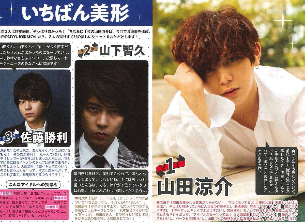 ﾎﾀﾙ ジャニーズ大賞 いちばん美形 部門 山田くん3連覇おめでとう やっぱり山田涼介ってすごい