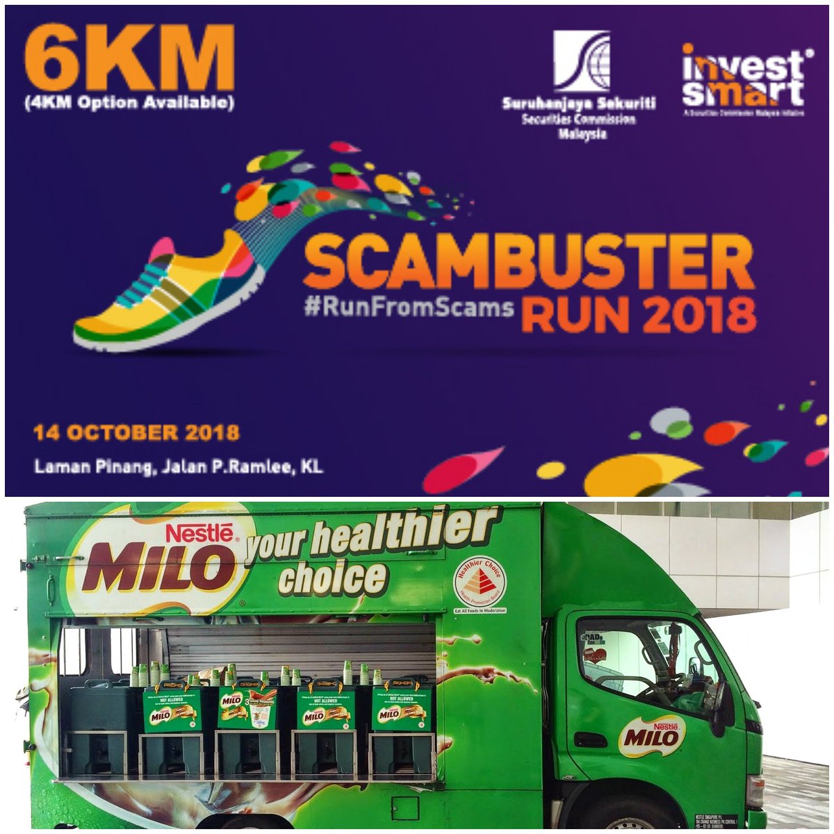 InvestSmart_SC's tweet photo. 📢ANNOUNCEMENT!! The @Nestle Milo Truck will be available at the ScamBuster Run 2018!! So what are you waiting for? Quickly sign up for #ScamBusterRun2018 so we can #RunFromScams together! 🏃For more information go to https://t.co/lZ3Spn5tlg https://t.co/RZLQn0tvGC