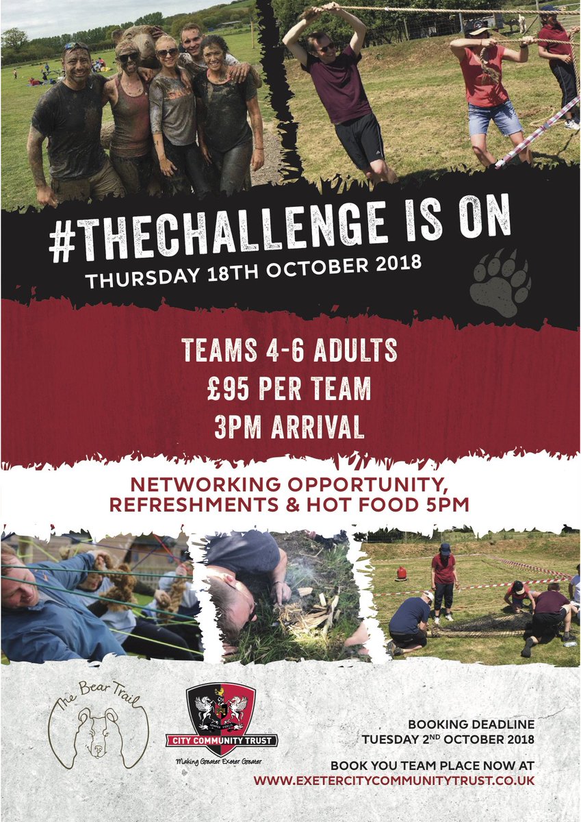 exeterchamber's tweet photo. Is your team up to #thechallenge to compete against other businesses to see who will be crowned the Champion? @ExeterCCT have teamed up with @trail_bear to bring you a team building afternoon with a difference >> https://t.co/W1ylJ4a7yt #Exeter #Businesses #TeamBuilding https://t.co/lML3GoVKuc