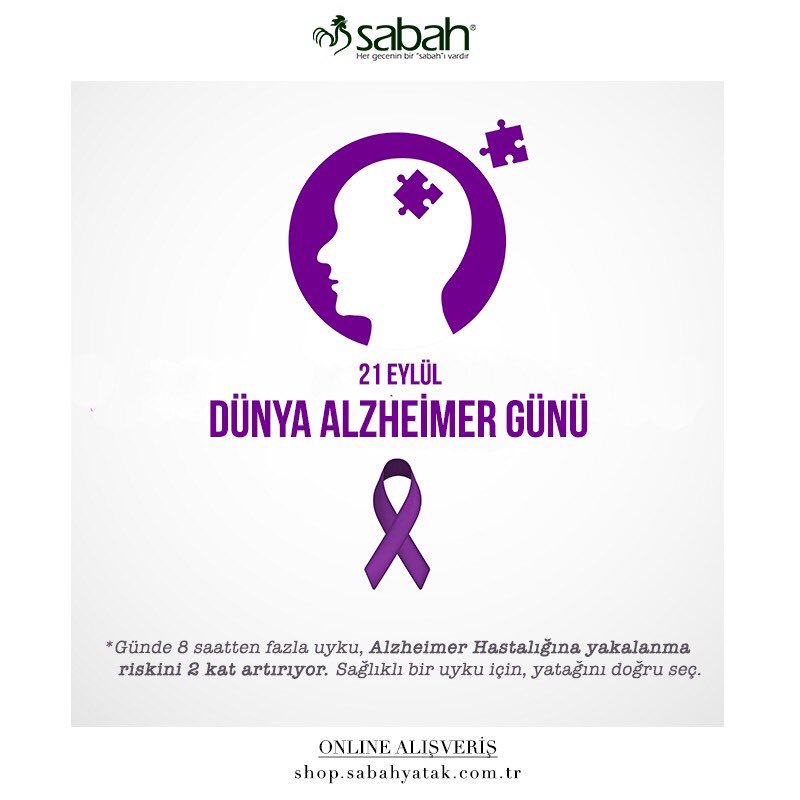 Günde 2 saatten fazla uyku, Alzheimer Hastalığına yakalanma riskini iki kat artırıyor. Sağlıklı bir uyku için, yatağını doğru seç. 
#worldsalzheimersday #dünyaalzheimergünü