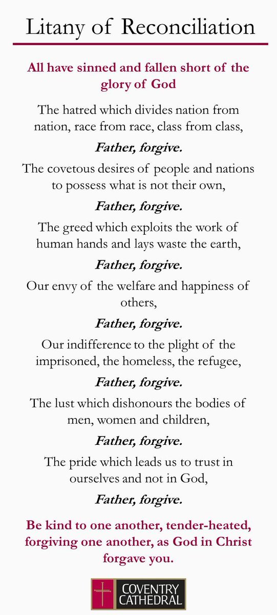 CovCRM's tweet photo. As International Peace Day this year falls on a Friday, we would like to invite everyone to join us in the Coventry Litany of Reconciliation- which is prayed by our partners around the world every Friday midday. 
#InternationalPeaceDay #Coventry #ccn https://t.co/1gptJ3xkAa