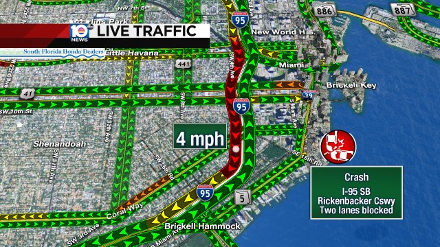 #TRAFFICALERT Crash on I-95 SB at Rickenbacker Cswy. Alt: US-1 https://t.co/58wZ3R2plO