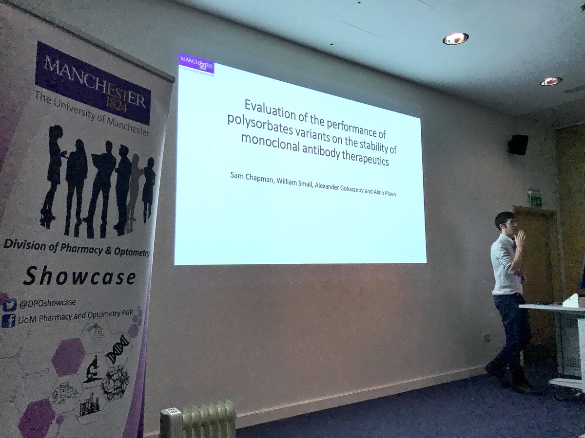 Penultimate talk before lunch by Sam Chapman, one of our committee members this year. He’s talking to us about monoclonal antibody stability. #DPOPS18