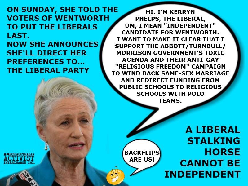 freeradicalone's tweet photo. #auspol #Kerryn #Phelps another #Liberal #lite “independent” #moreofthesame shared from those who vote https://t.co/EYJiyNwg9T