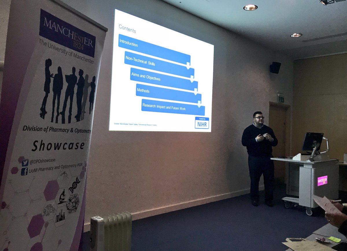 DPOshowcase's tweet photo. @ahmedashouregy with the final first year talk of the showcase. He tells us about non-technical skills for pharmacists. #DPOPS18 https://t.co/I0EJCaZ0WU