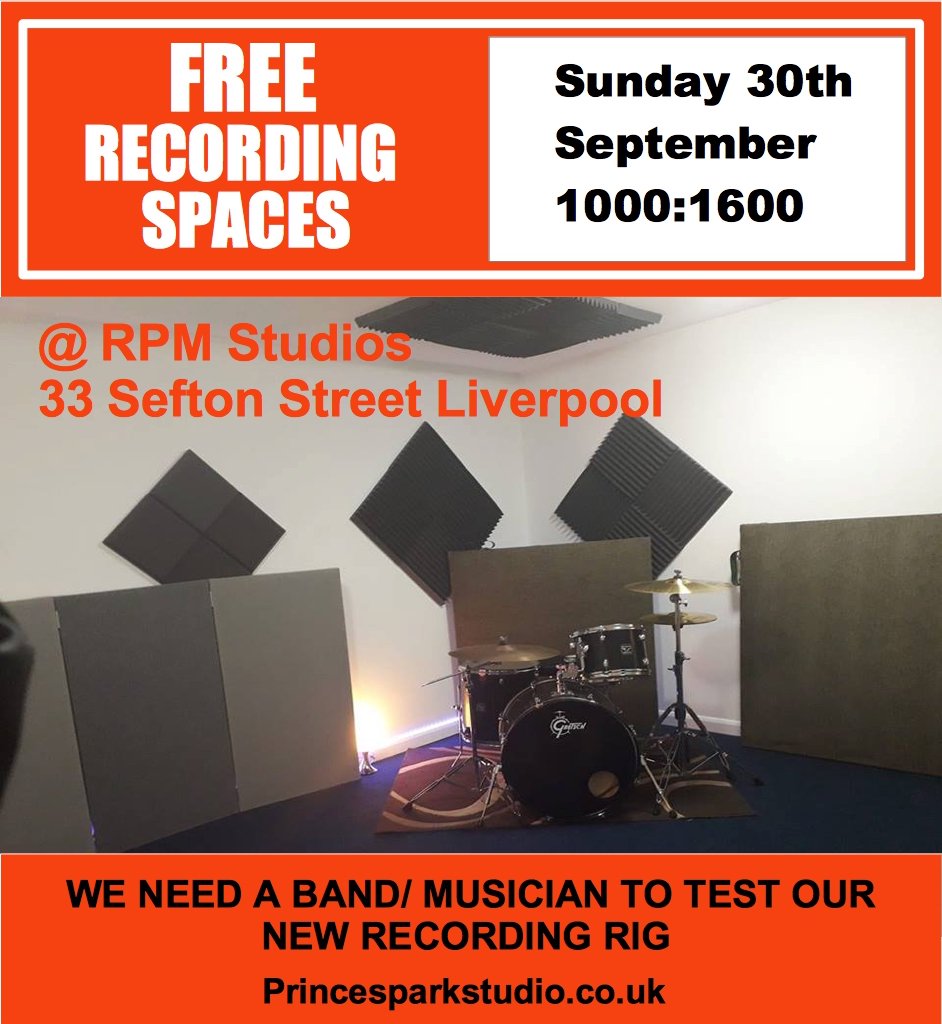 FREE RECORDING SESSIONS at RPM Studios.  We need a Band or musician to   test our new recording set up at RPM.  30th September times between  1000-1600, drum kit can be provided #Liverpool #Recording #Studio #Studiotime #bands #musicians #drums