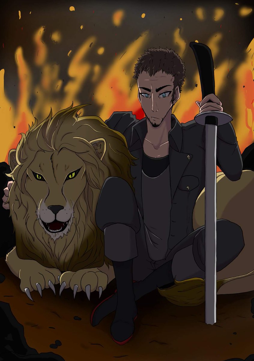 SpookKlauser's tweet photo. @Compendium_Zine I've finally been allowed to show my full piece for the zine!
I'm proud of how it's all gone and was honoured to draw Cor who was such an interesting character and honestly being able to work with the lion motif was fun as I rarely draw animals! https://t.co/cLEa1GnMNv